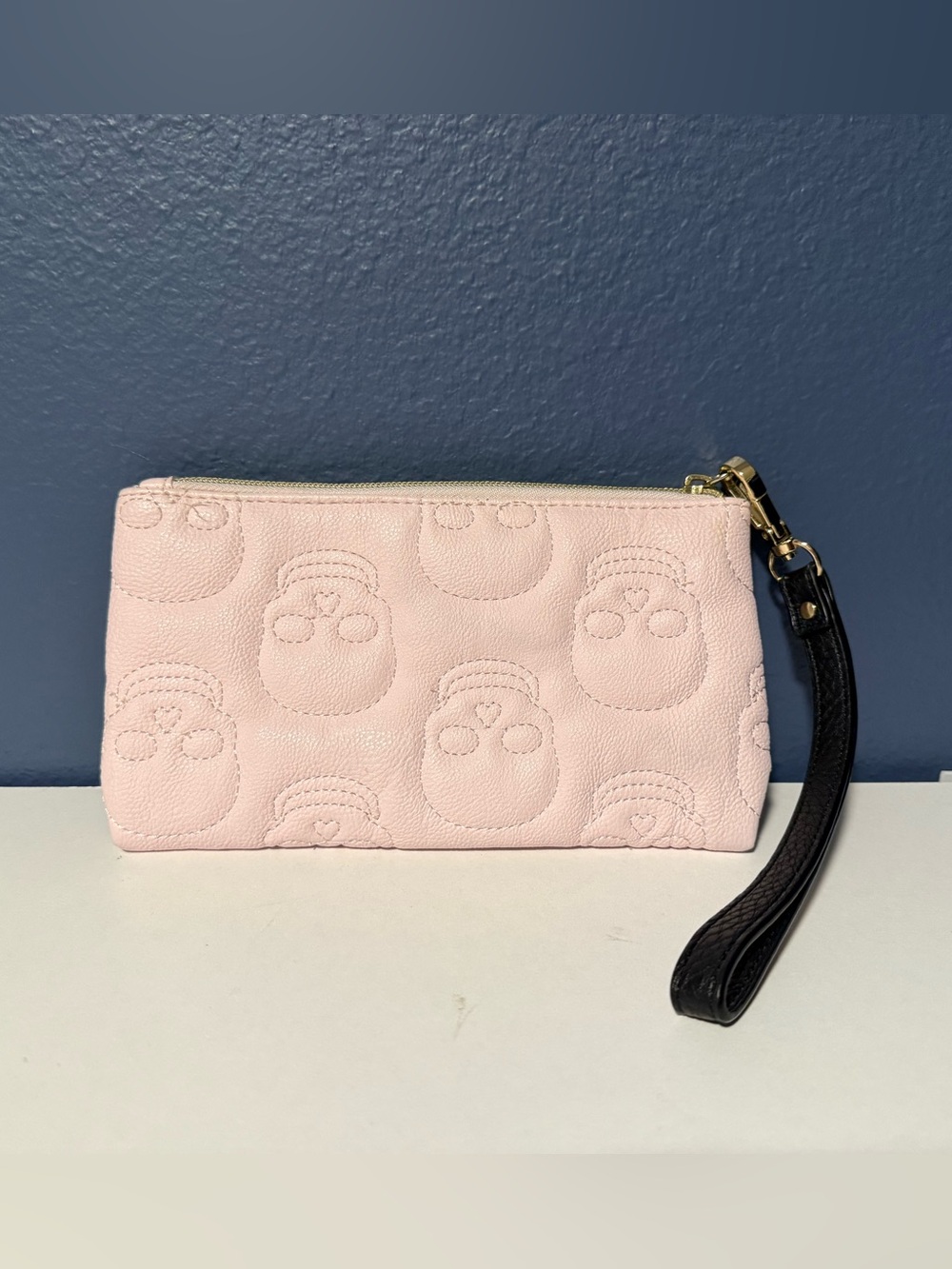 Betsey Johnson Blush Pink Skull Embossed Wristlet Pouch Clutch Edgy Y2K
